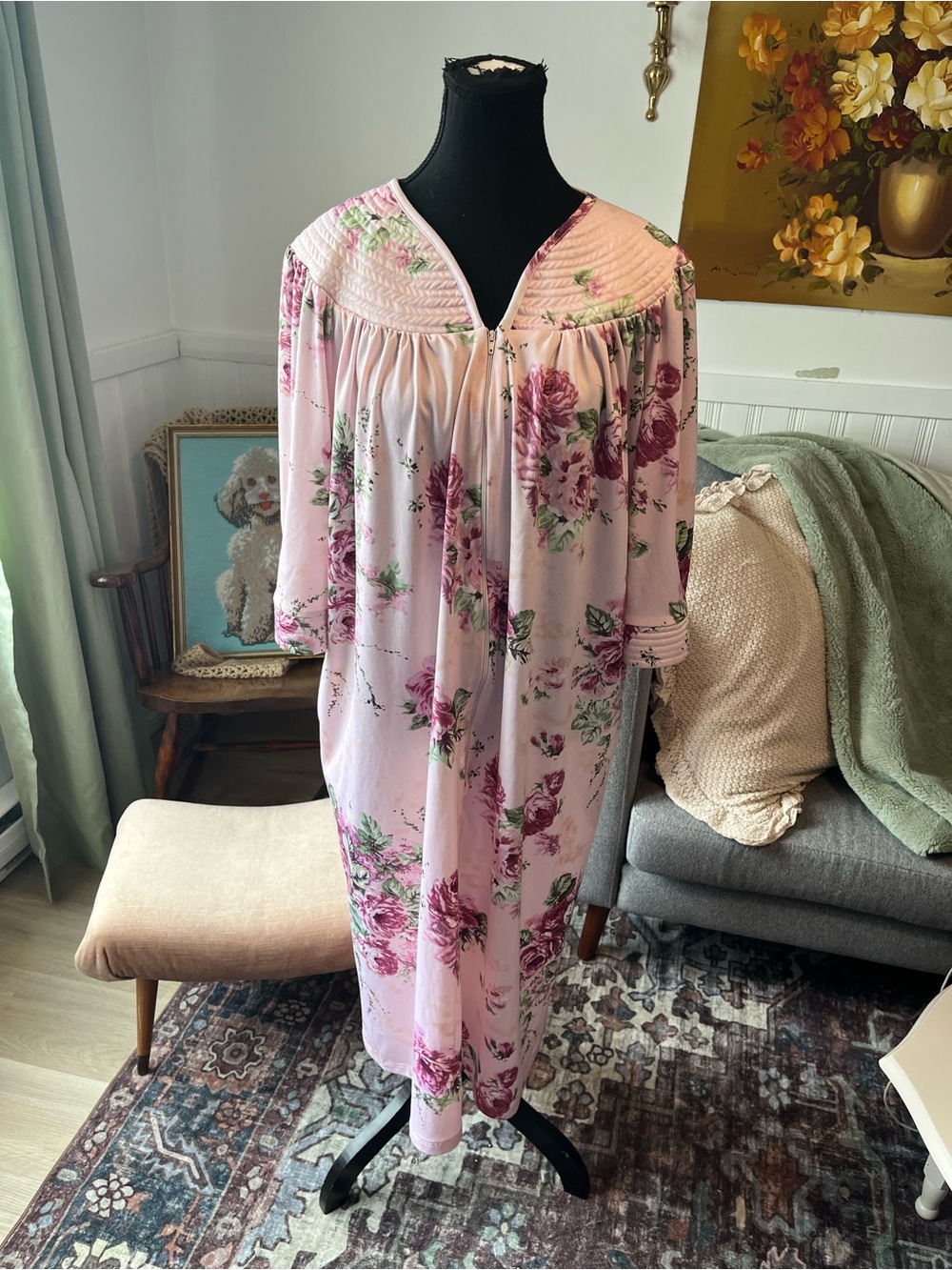 Women’s Pretty Pink Floral Duster Nightgown Nightdress Size XL